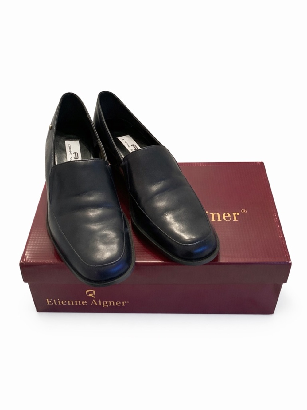 Etienne Aigner Stamford Leather Loafers Navy Slip On Size 10N Classic Work Shoe